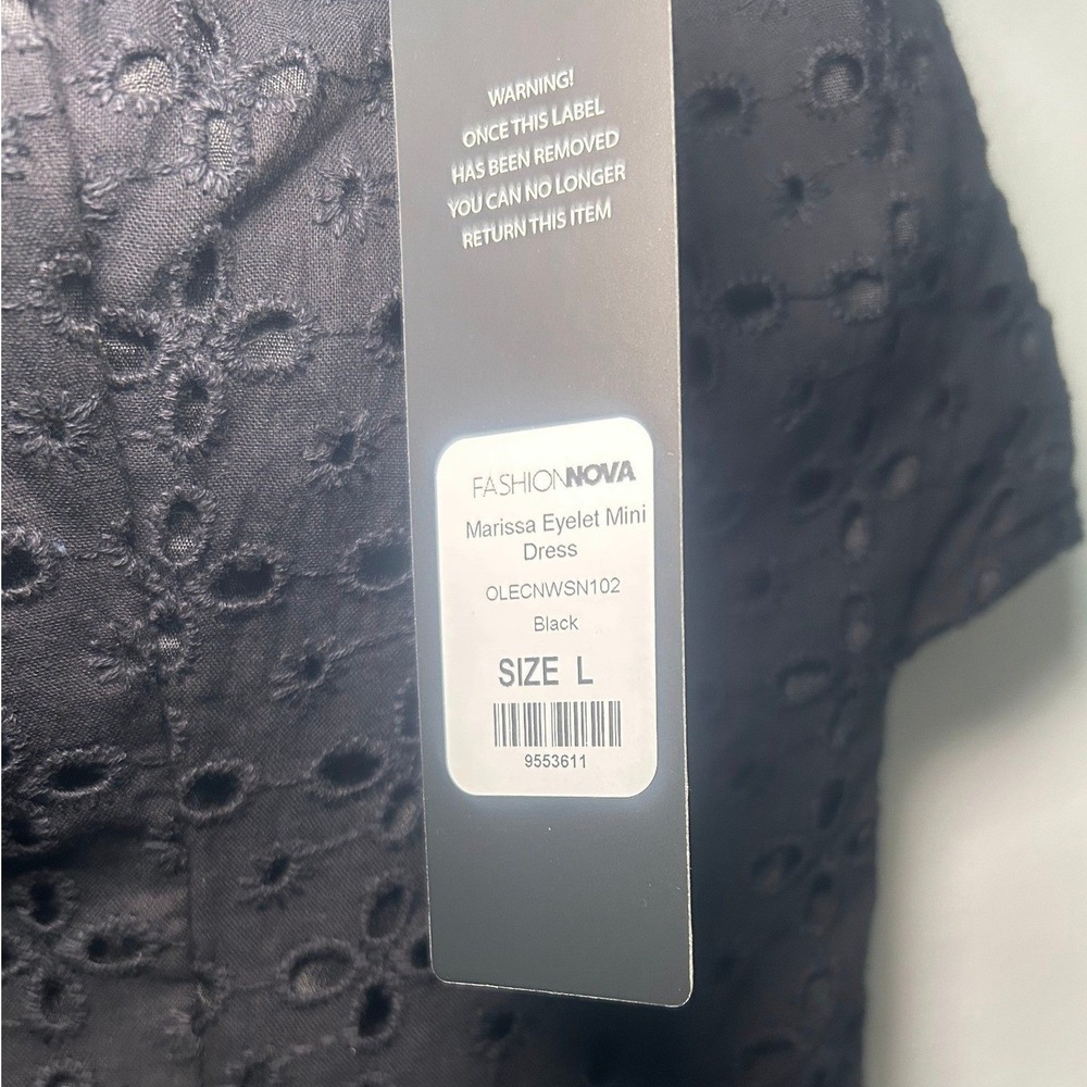 Dress Eyelet Mini Black Strapless Lace Trim Ruffle Size L Fashion Nova - Picture 4 of 5